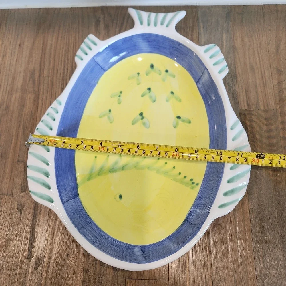 Caleca Greco Hand Painted Italy Fish Shaped Server Platter Marina Yellow Blue
